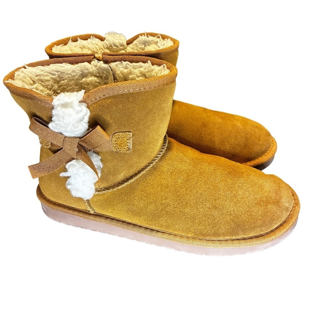Koolaburra by UGG Victoria Mini Boots Size 5 Tan Suede Bow - Picture 1 of 8